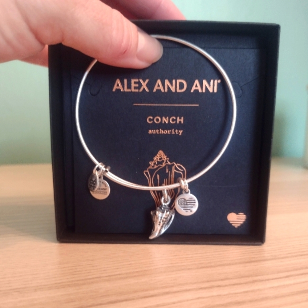 Alex and Ani Conch Shell Rafaelian Silver Charm Bangle